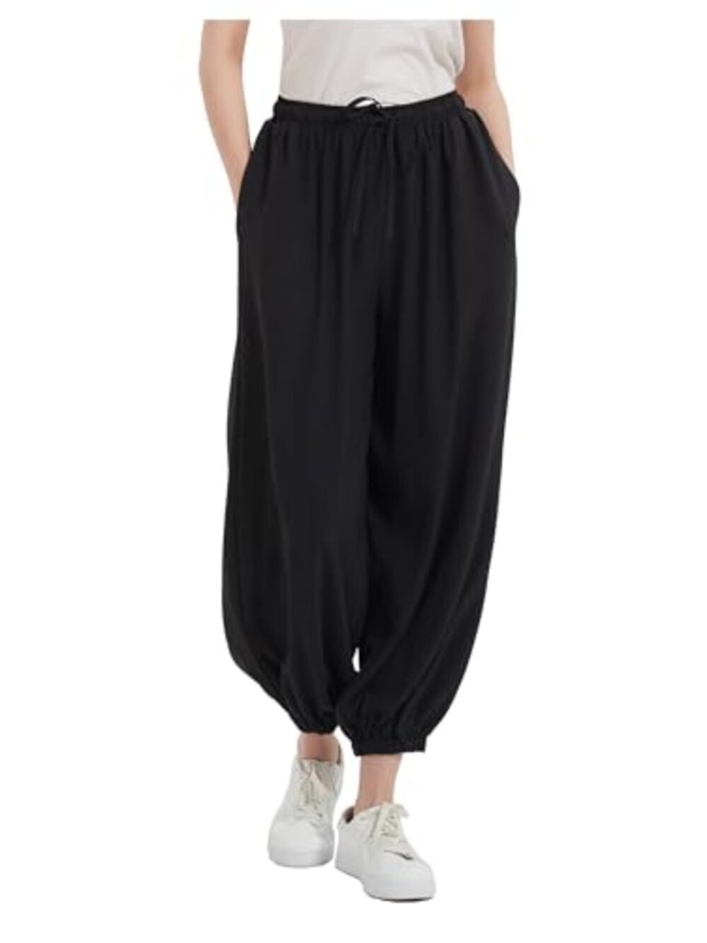 Tronjori Womens High Waist Wide Leg Baggy Pants Drawstring Cinch Bottom